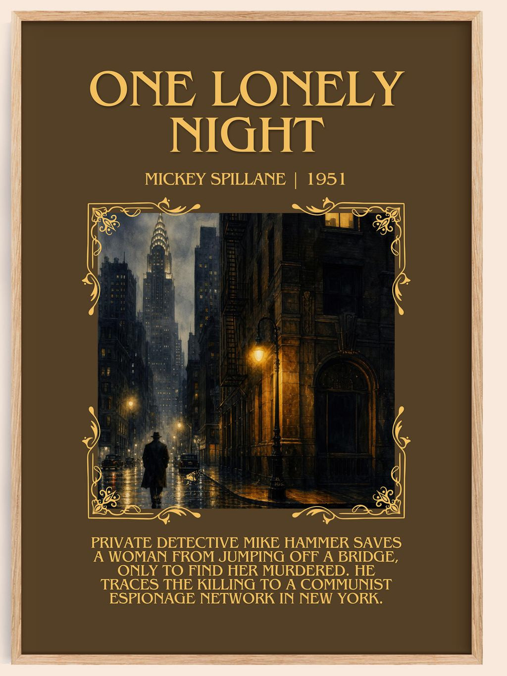 One Lonely Night Minimalist Book Poster by Mickey Spillane – book poster
