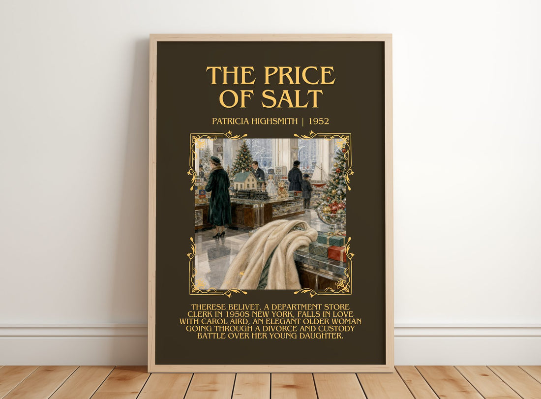 The Price of Salt Minimalist Book Poster by Patricia Highsmith – framed print leaning on a wooden floor
