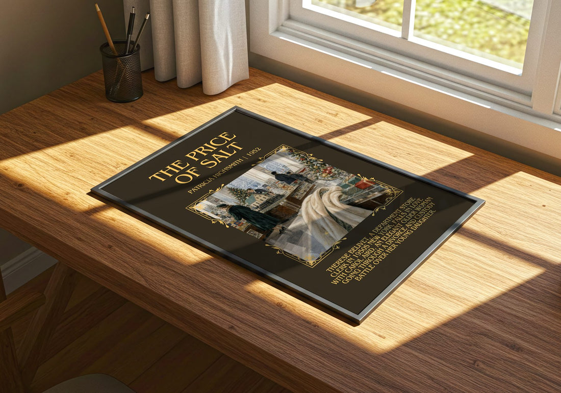 The Price of Salt Minimalist Book Poster by Patricia Highsmith – print on a sunlit desk