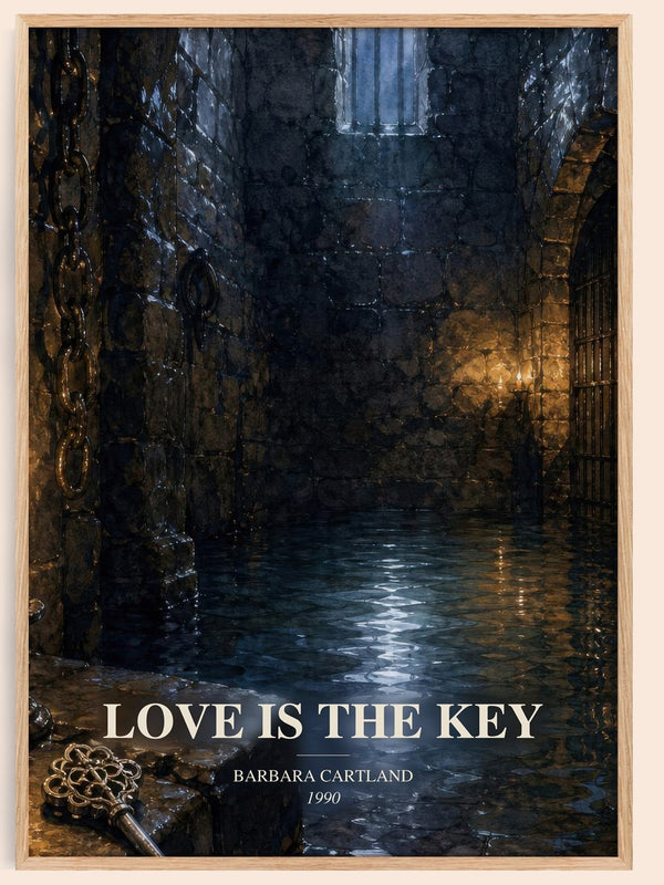 Love Is The Key watercolour book poster by Barbara Cartland – framed literary art print