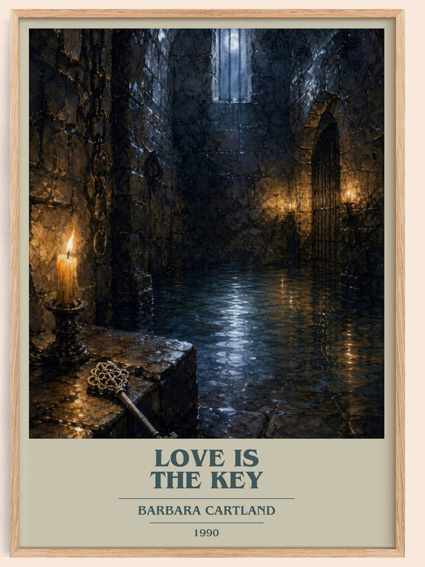 Love Is The Key book cover book poster by Barbara Cartland – framed literary art print