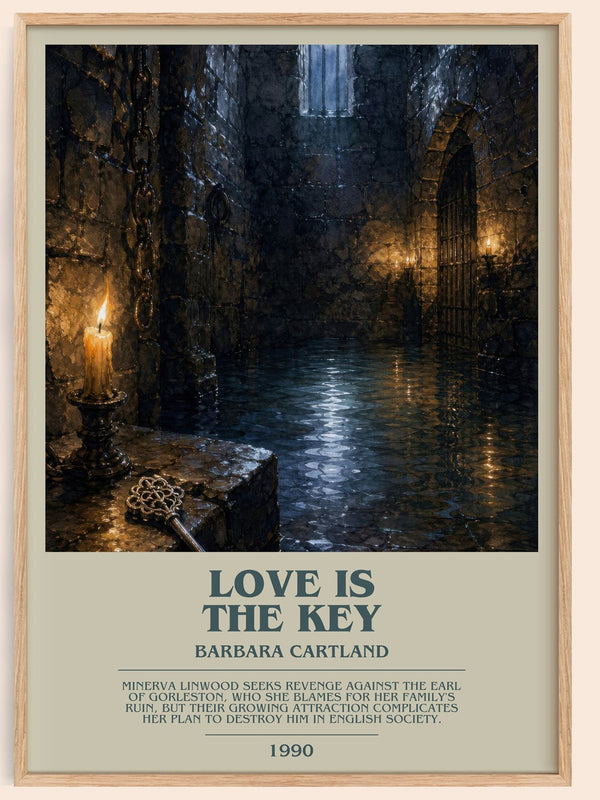 Love Is The Key bookish book poster by Barbara Cartland – framed literary art print