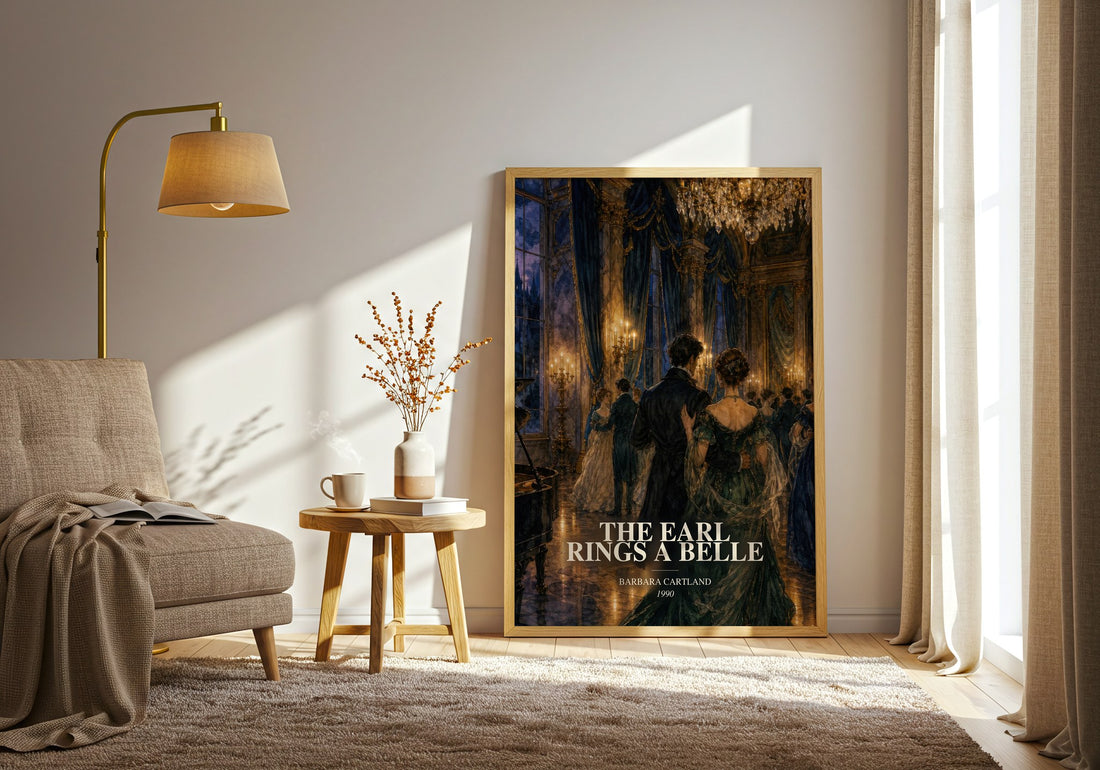 The Earl Rings A Belle watercolour print in frame leaning in hallway – romance wall art (mockup)