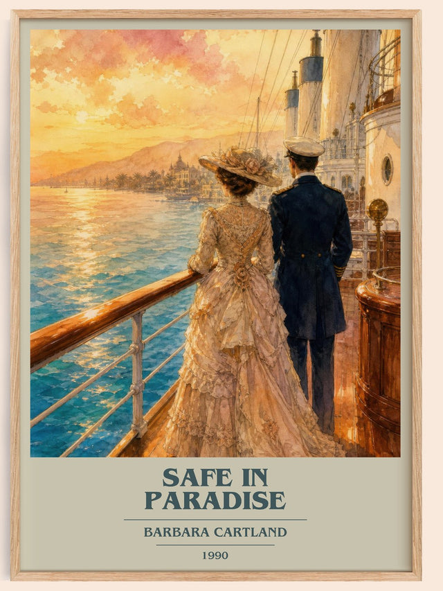 Safe In Paradise Book Cover Poster by Barbara Cartland