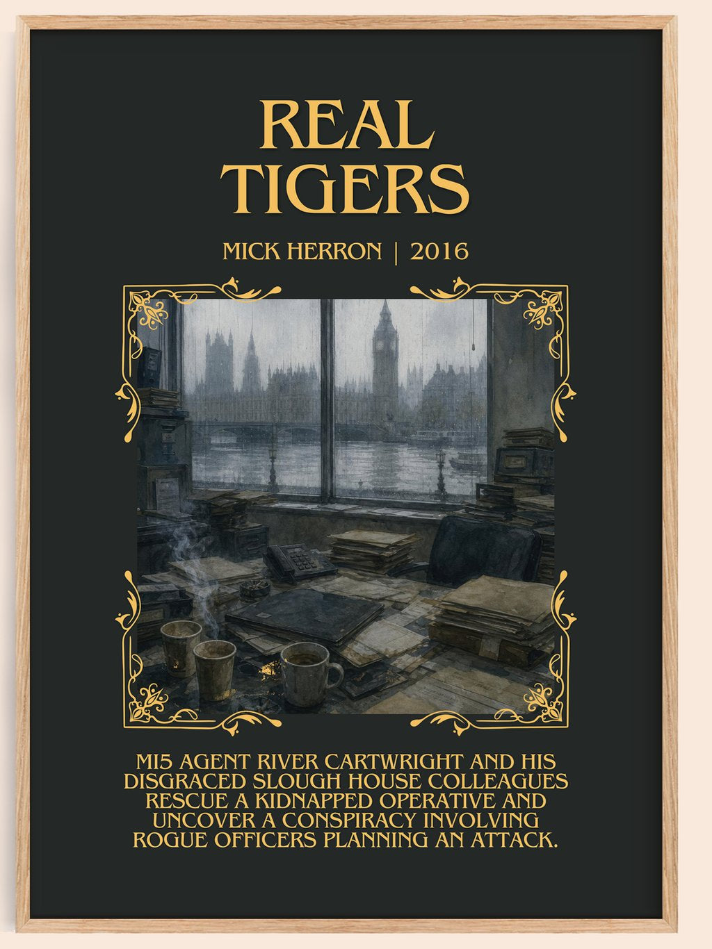 Real Tigers Minimalist Book Poster by Mick Herron – book poster