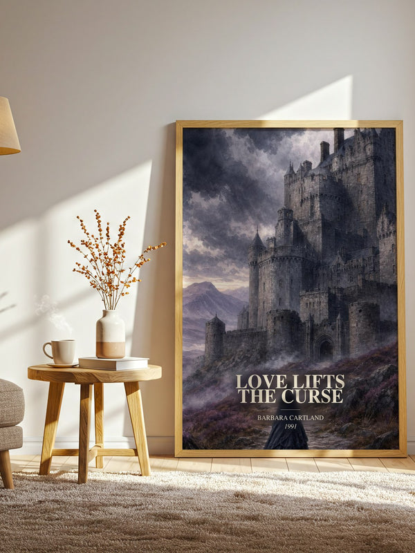 Love Lifts The Curse watercolour print in frame leaning in hallway – romance wall art