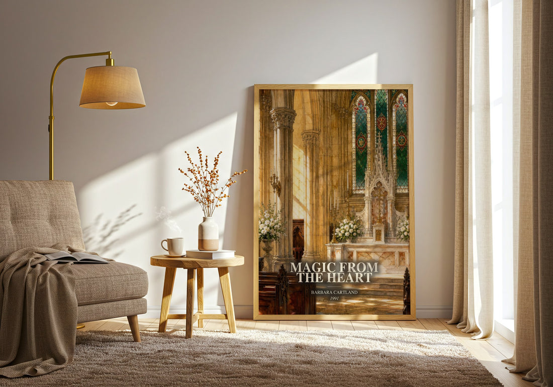 Magic From The Heart watercolour print in frame leaning in hallway – romance wall art (mockup)