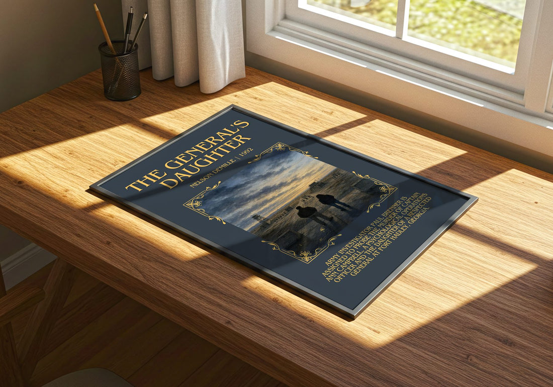 The General's Daughter Minimalist Book Poster by Nelson DeMille – print on a sunlit desk