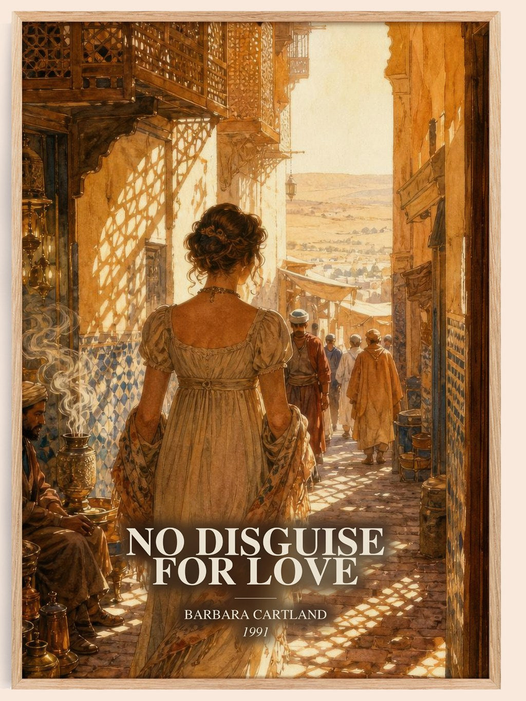 No Disguise For Love watercolour book poster by Barbara Cartland – framed literary art print