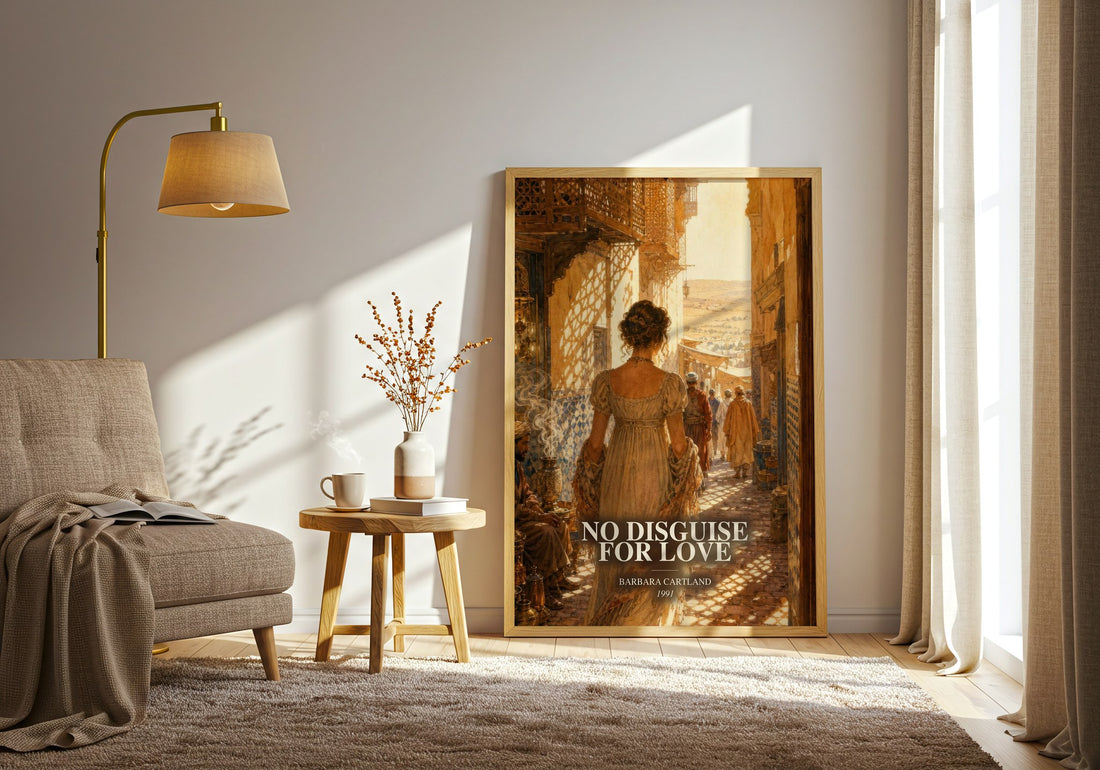 No Disguise For Love watercolour print in frame leaning in hallway – romance wall art (mockup)