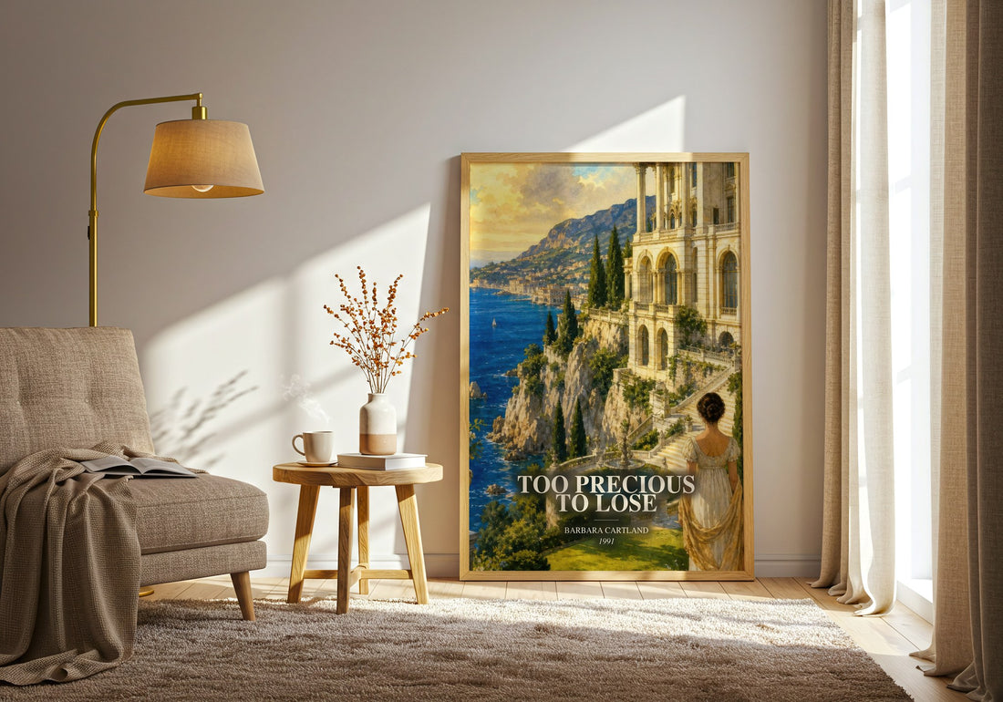 Too Precious To Lose watercolour print in frame leaning in hallway – romance wall art (mockup)