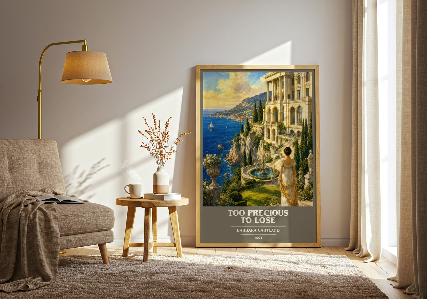 Too Precious To Lose book cover print on bookshelf – Barbara Cartland fan gift
