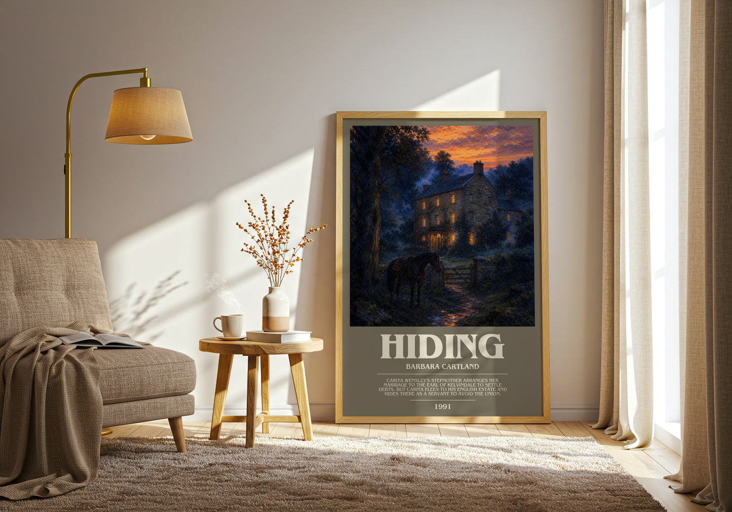Hiding bookish print on bookshelf – Barbara Cartland fan gift