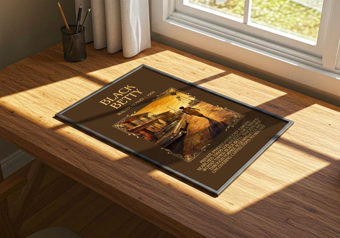 Black Betty Minimalist Book Poster by Walter Mosley – print on a sunlit desk