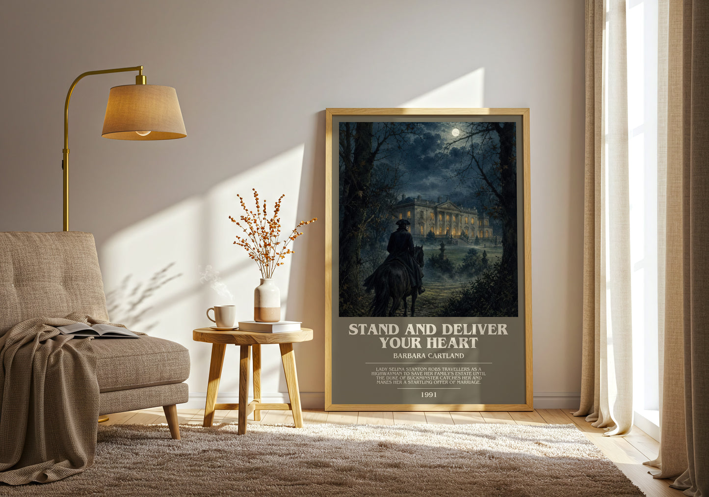 Stand And Deliver Your Heart bookish print on bookshelf – Barbara Cartland fan gift