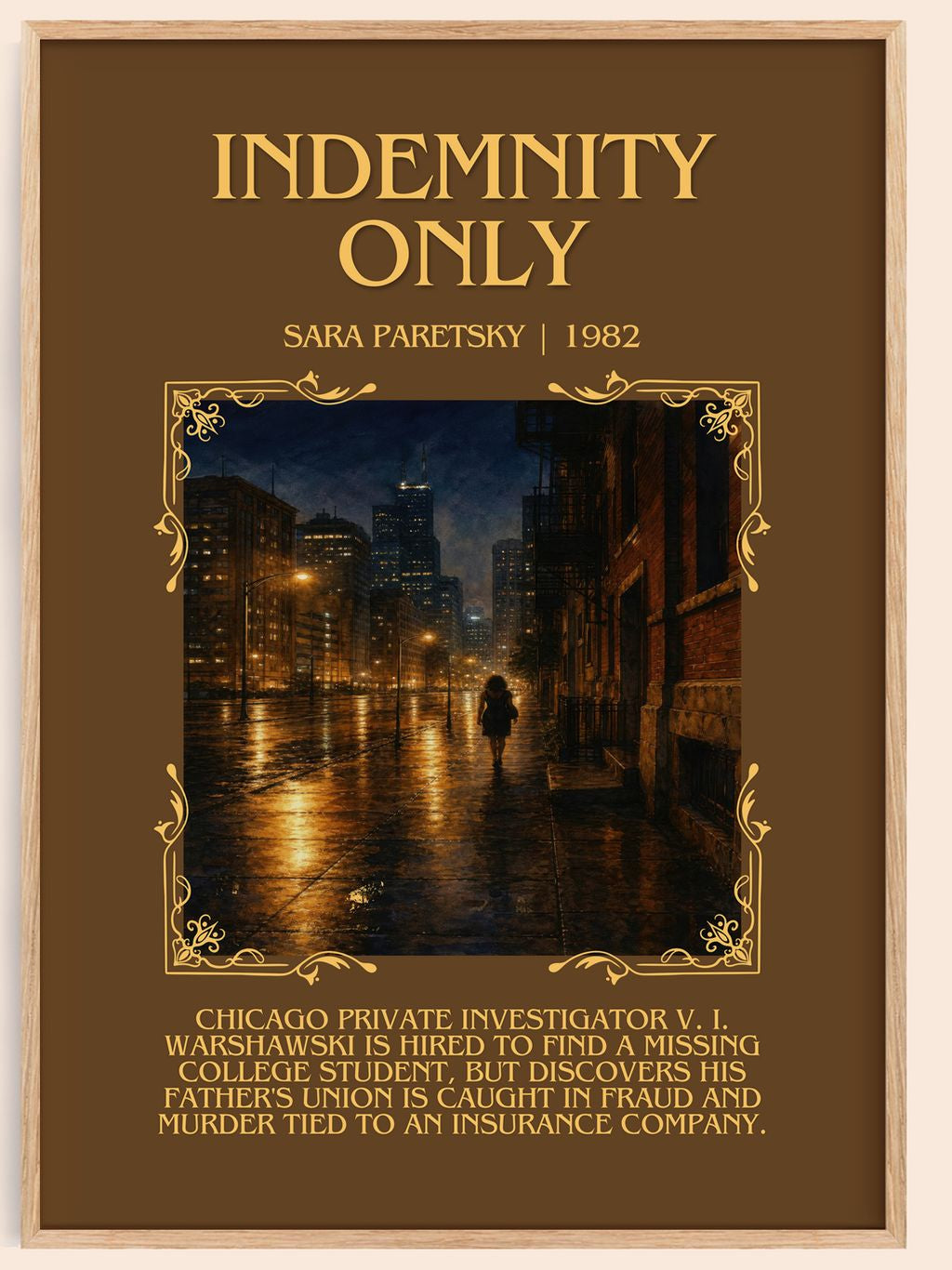 Indemnity Only Minimalist Book Poster by Sara Paretsky – book poster