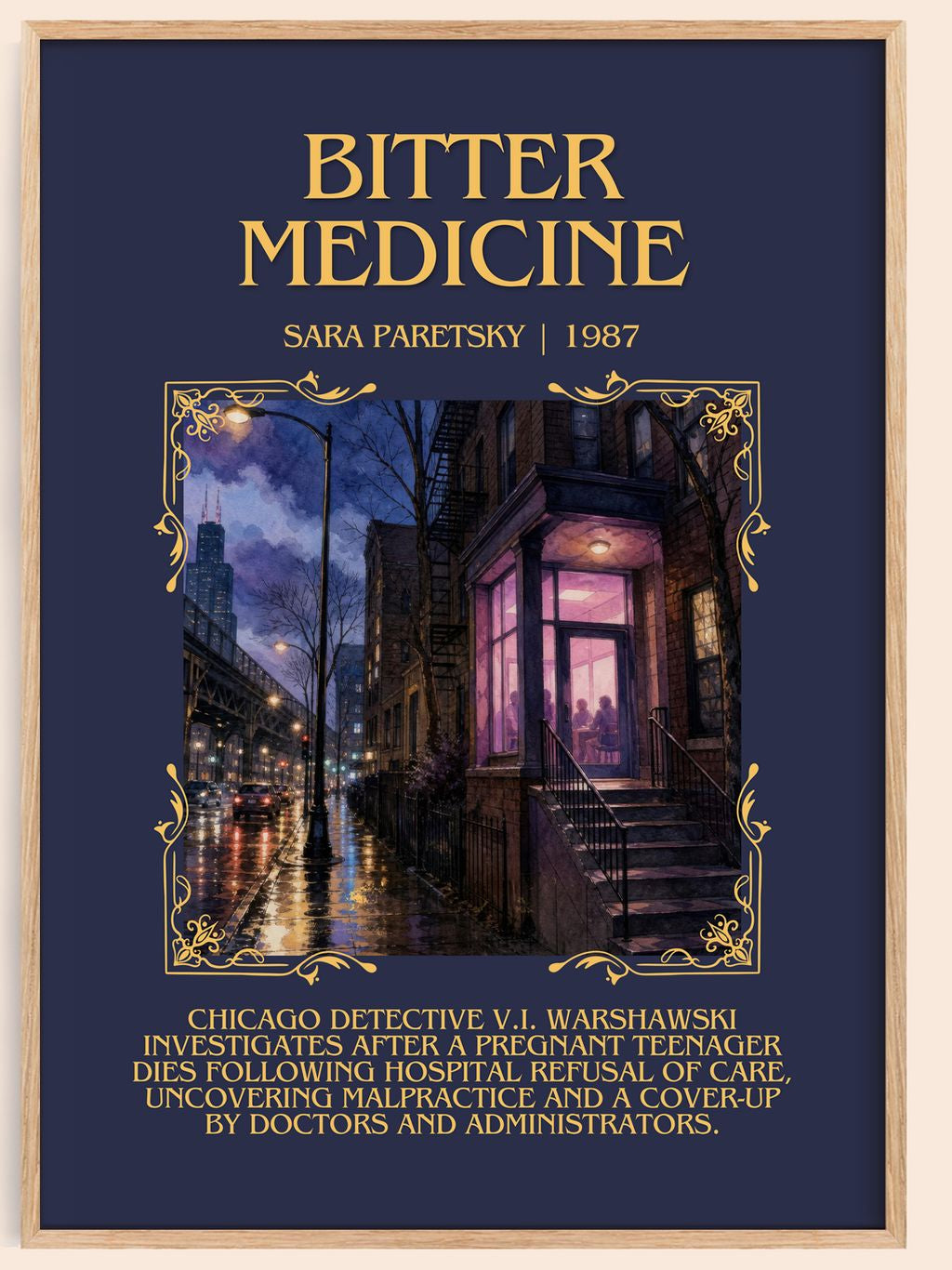 Bitter Medicine Minimalist Book Poster by Sara Paretsky – book poster