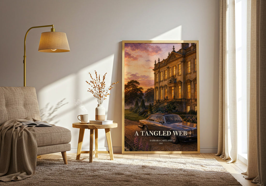 A Tangled Web watercolour print in frame leaning in hallway – romance wall art (mockup)
