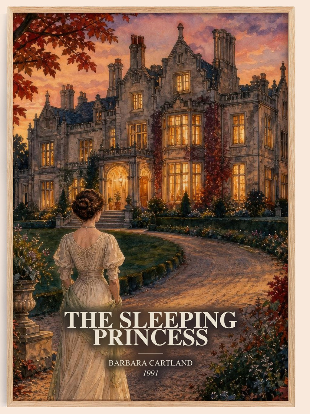 The Sleeping Princess watercolour book poster by Barbara Cartland – framed literary art print