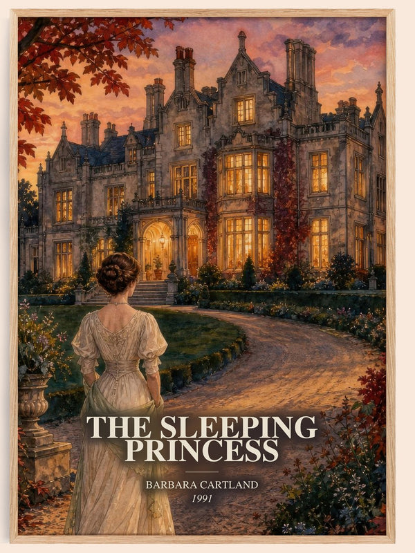 The Sleeping Princess watercolour book poster by Barbara Cartland – framed literary art print