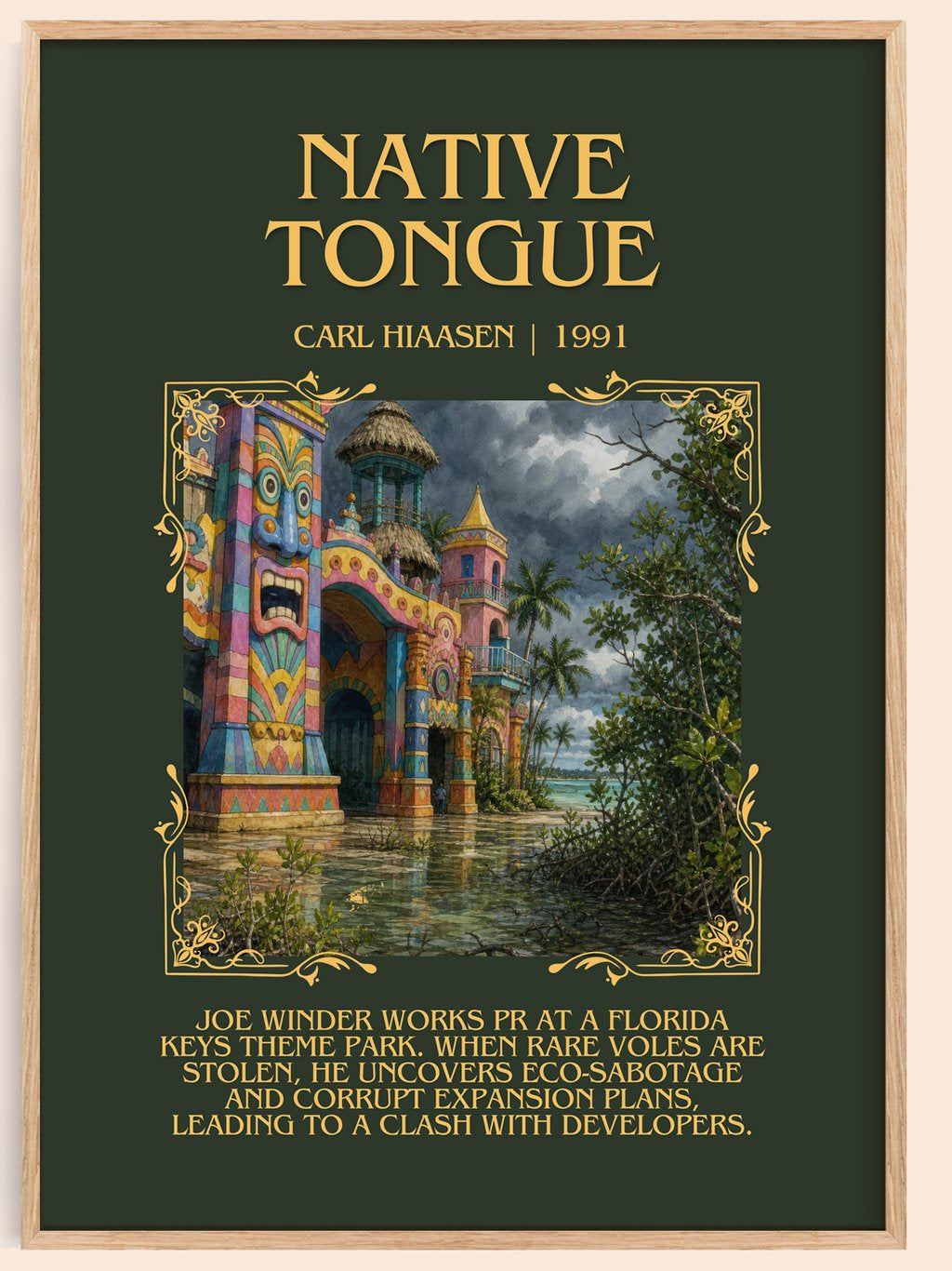 Native Tongue Minimalist Book Poster by Carl Hiaasen – book poster