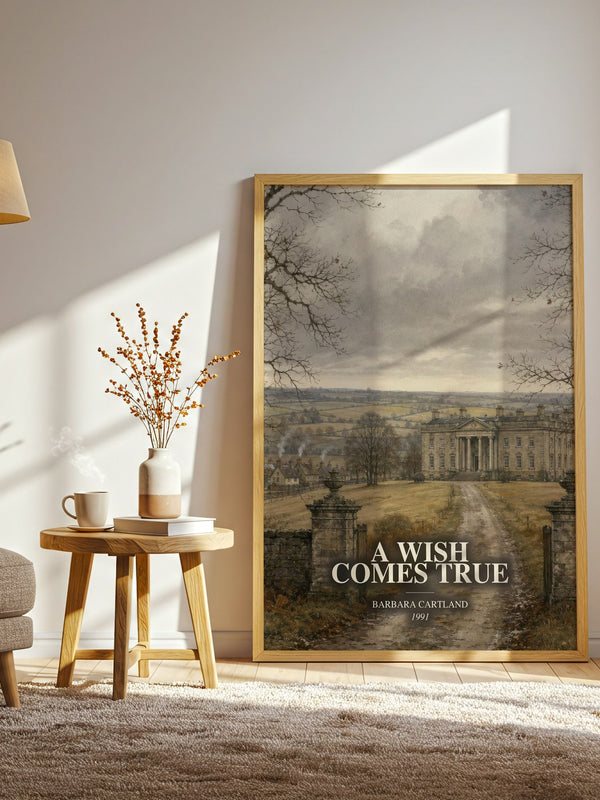 A Wish Comes True watercolour print in frame leaning in hallway – romance wall art