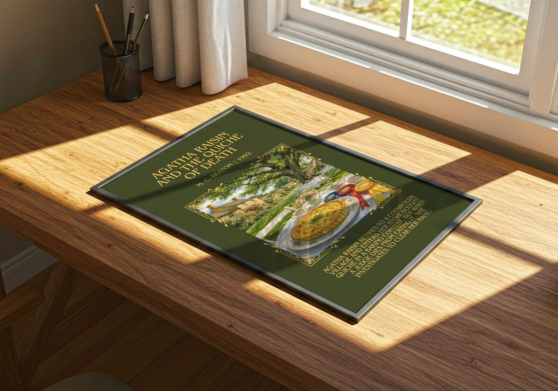 Agatha Raisin and the Quiche of Death Minimalist Book Poster – print on a sunlit desk