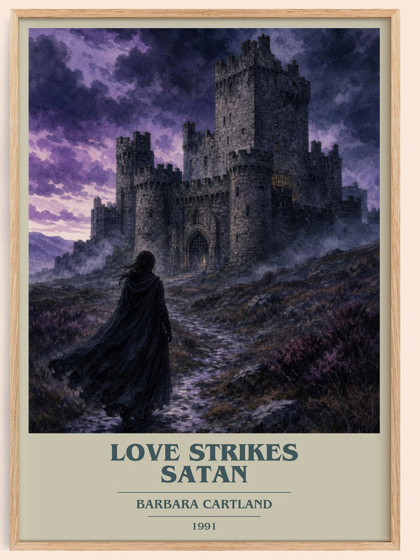 Love Strikes Satan book cover book poster by Barbara Cartland – framed literary art print