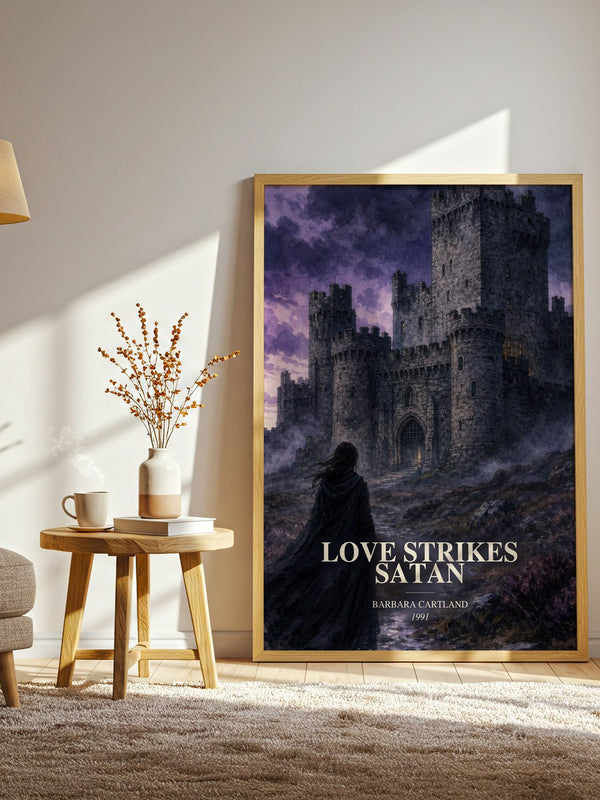 Love Strikes Satan watercolour print in frame leaning in hallway – romance wall art