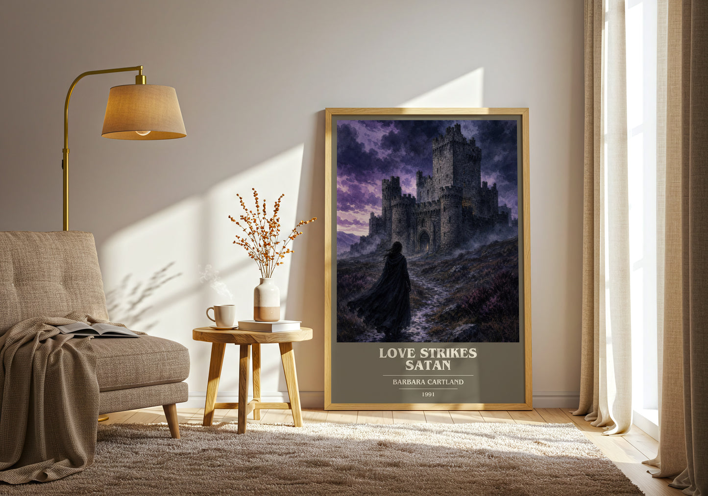 Love Strikes Satan book cover print on bookshelf – Barbara Cartland fan gift