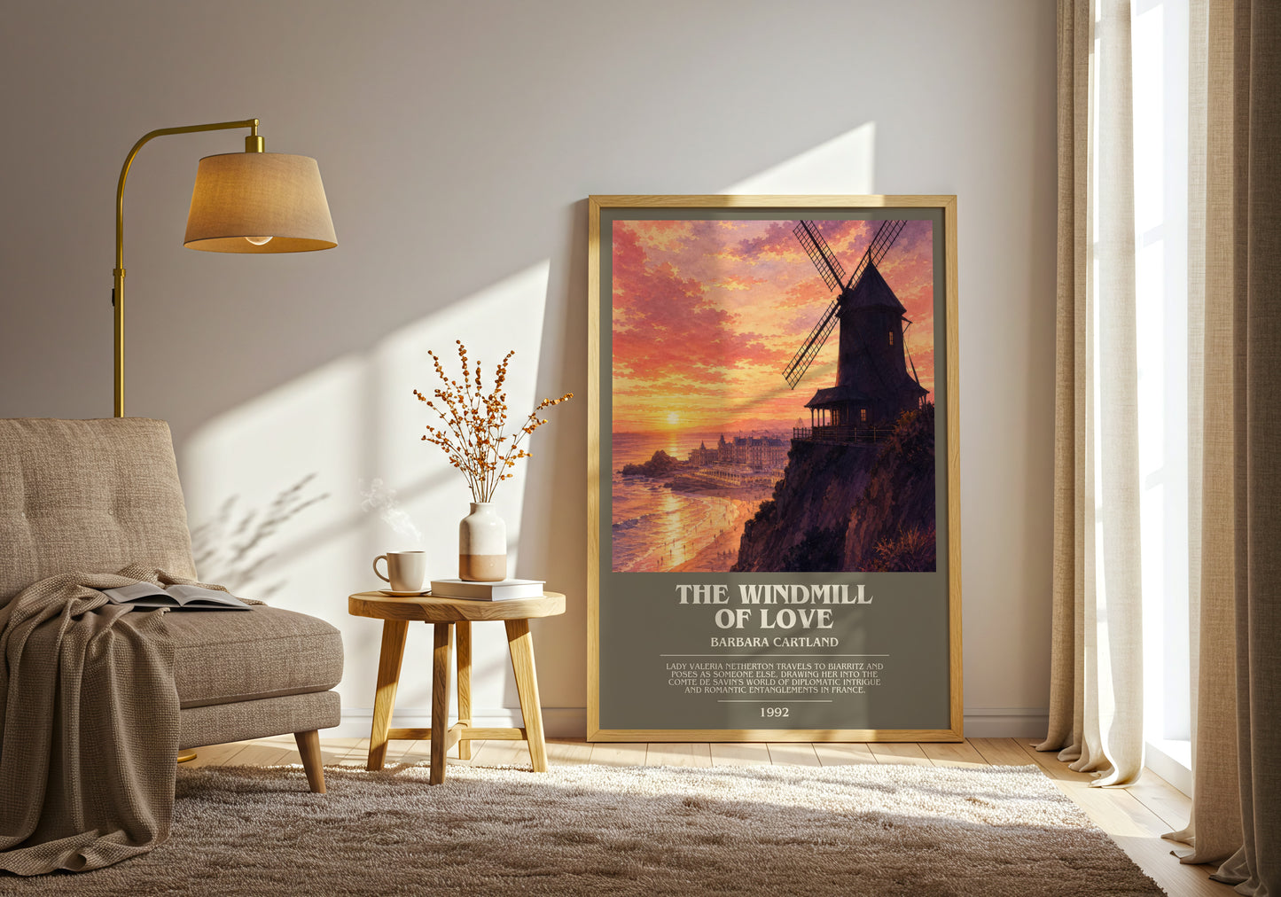 The Windmill Of Love bookish print on bookshelf – Barbara Cartland fan gift