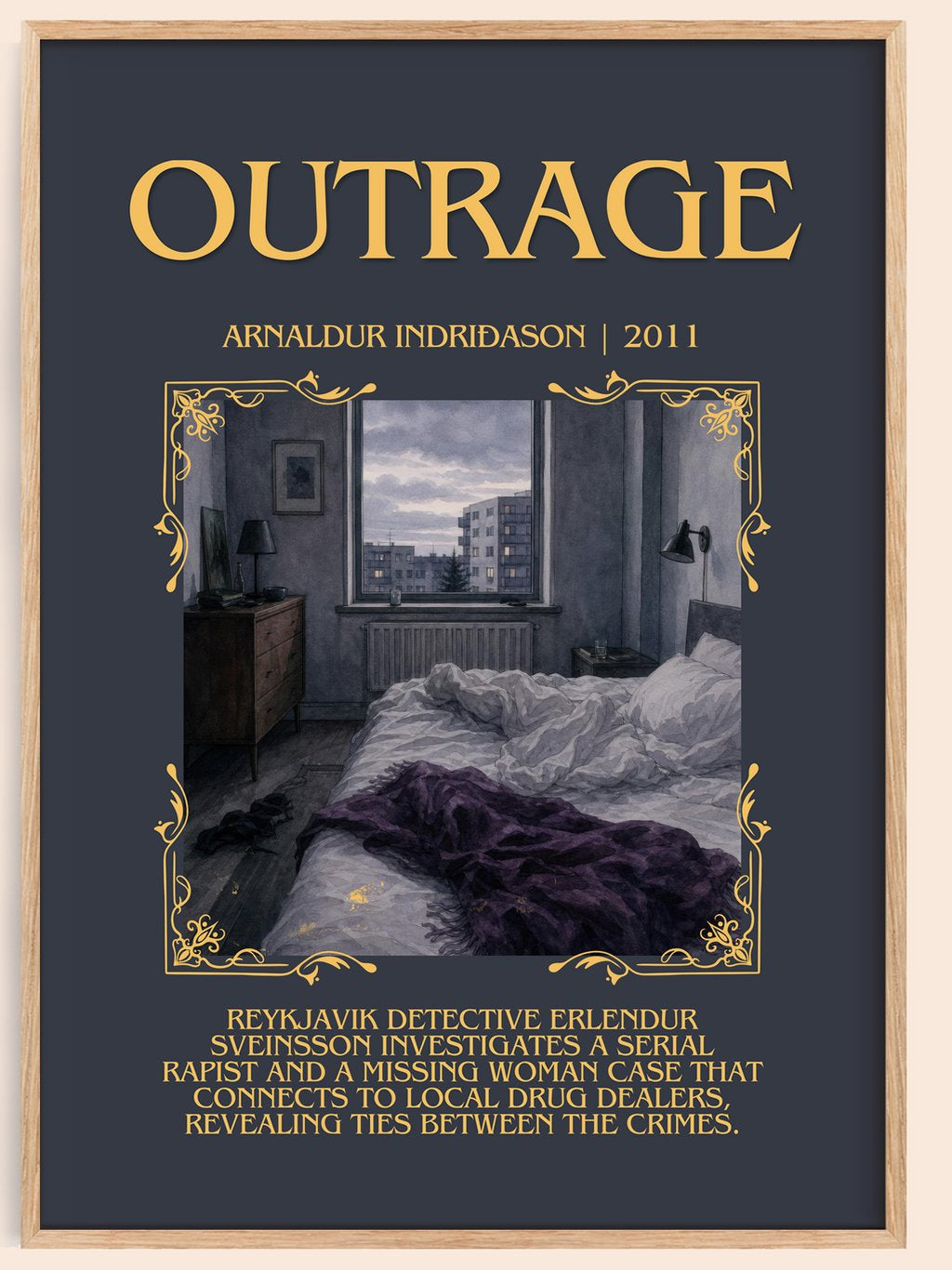 Outrage Minimalist Book Poster by Arnaldur Indriðason – book poster