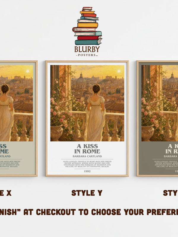 A Kiss In Rome bookish print in frame leaning in hallway – romance wall art