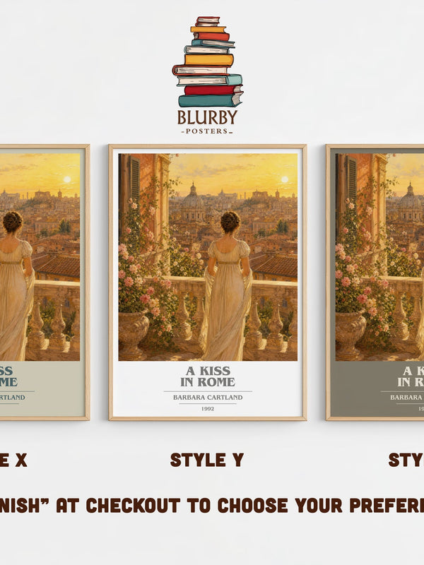 A Kiss In Rome book cover print in frame leaning in hallway – romance wall art