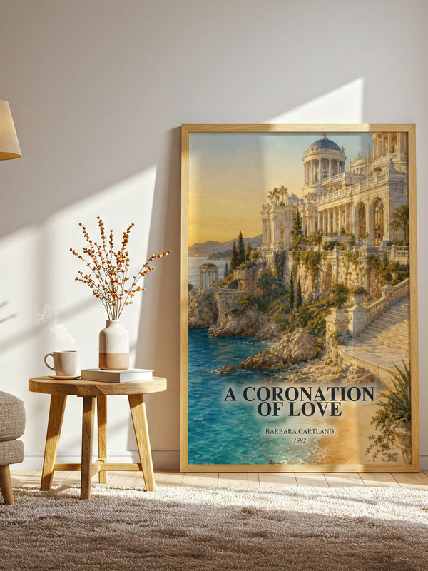 A Coronation Of Love watercolour print in frame leaning in hallway – romance wall art