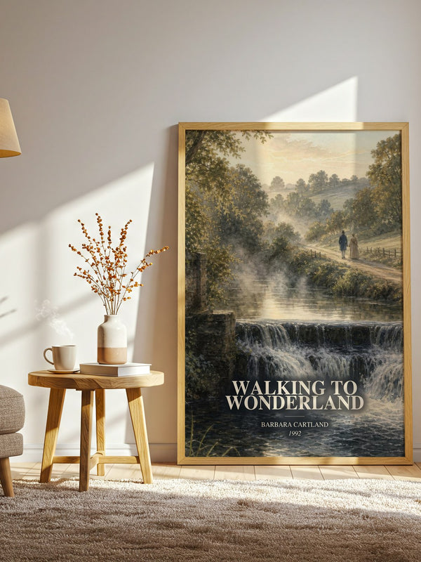 Walking To Wonderland watercolour print in frame leaning in hallway – romance wall art