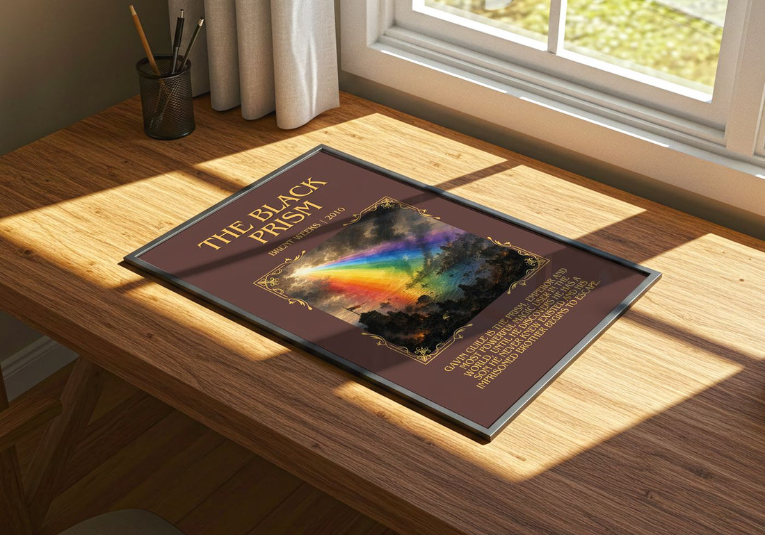 The Black Prism Minimalist Book Poster by Brent Weeks – print on a sunlit desk