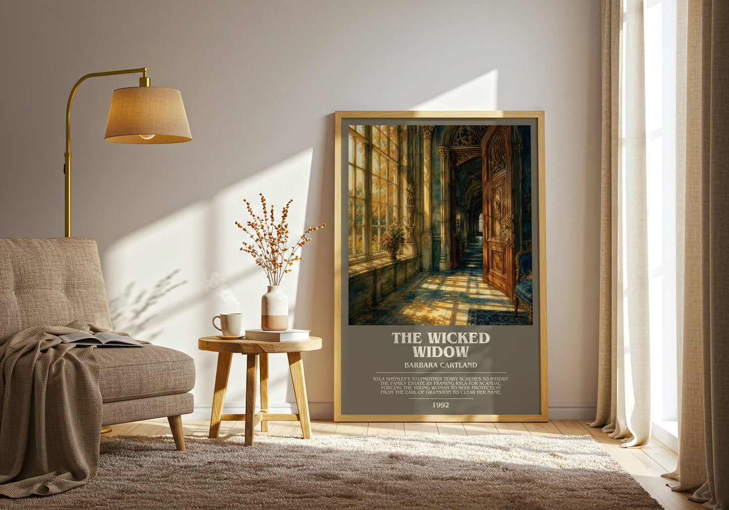 The Wicked Widow bookish print on bookshelf – Barbara Cartland fan gift