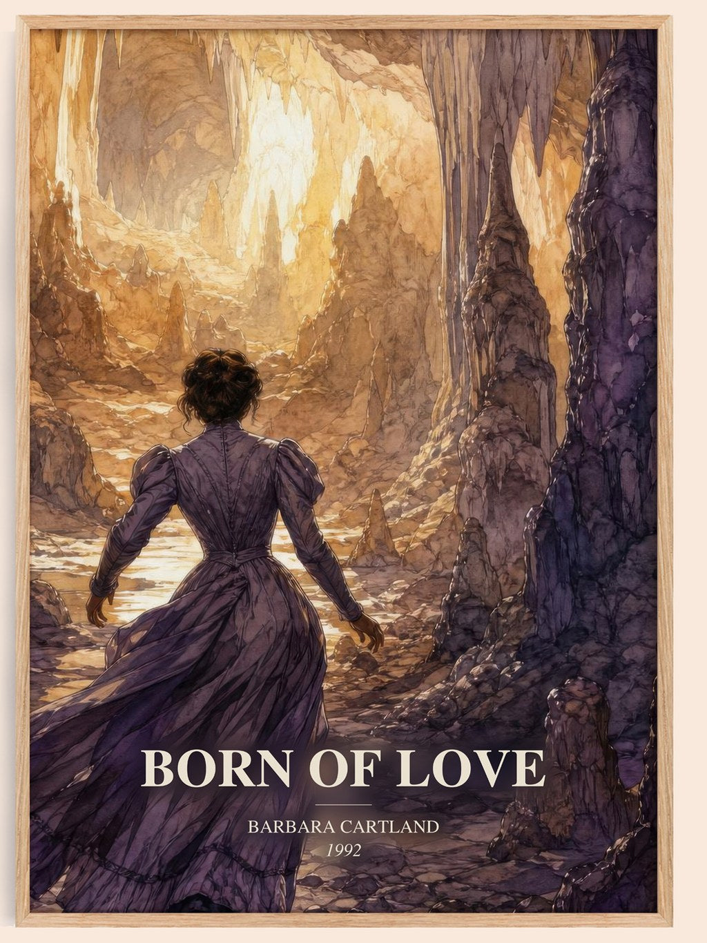 Born Of Love watercolour book poster by Barbara Cartland – framed literary art print
