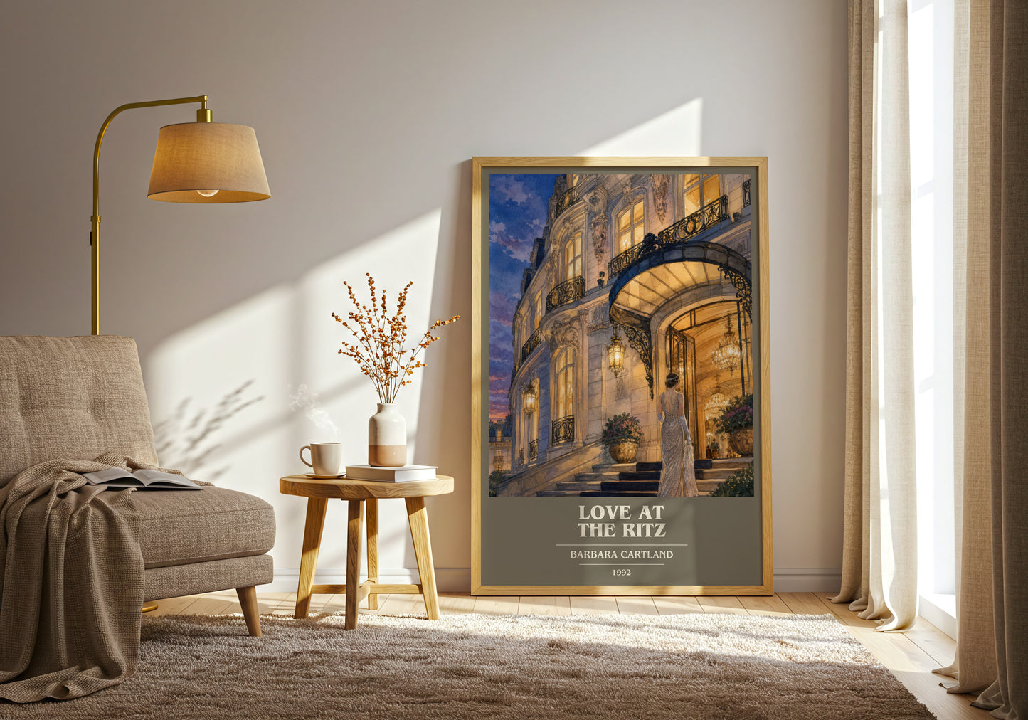 Love At The Ritz book cover print on bookshelf – Barbara Cartland fan gift
