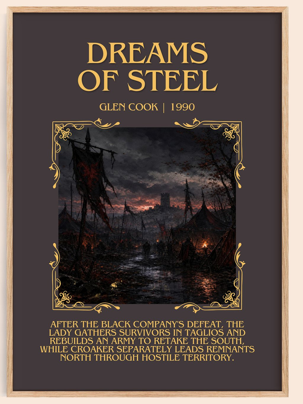 Dreams of Steel Minimalist Book Poster by Glen Cook – book poster