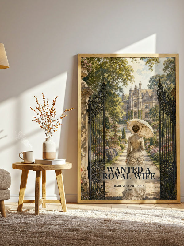 Wanted A Royal Wife watercolour print in frame leaning in hallway – romance wall art