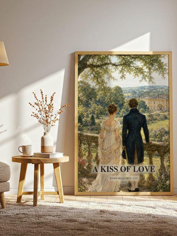 A Kiss Of Love watercolour print in frame leaning in hallway – romance wall art
