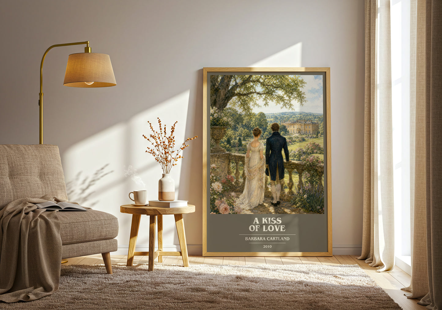 A Kiss Of Love book cover print on bookshelf – Barbara Cartland fan gift