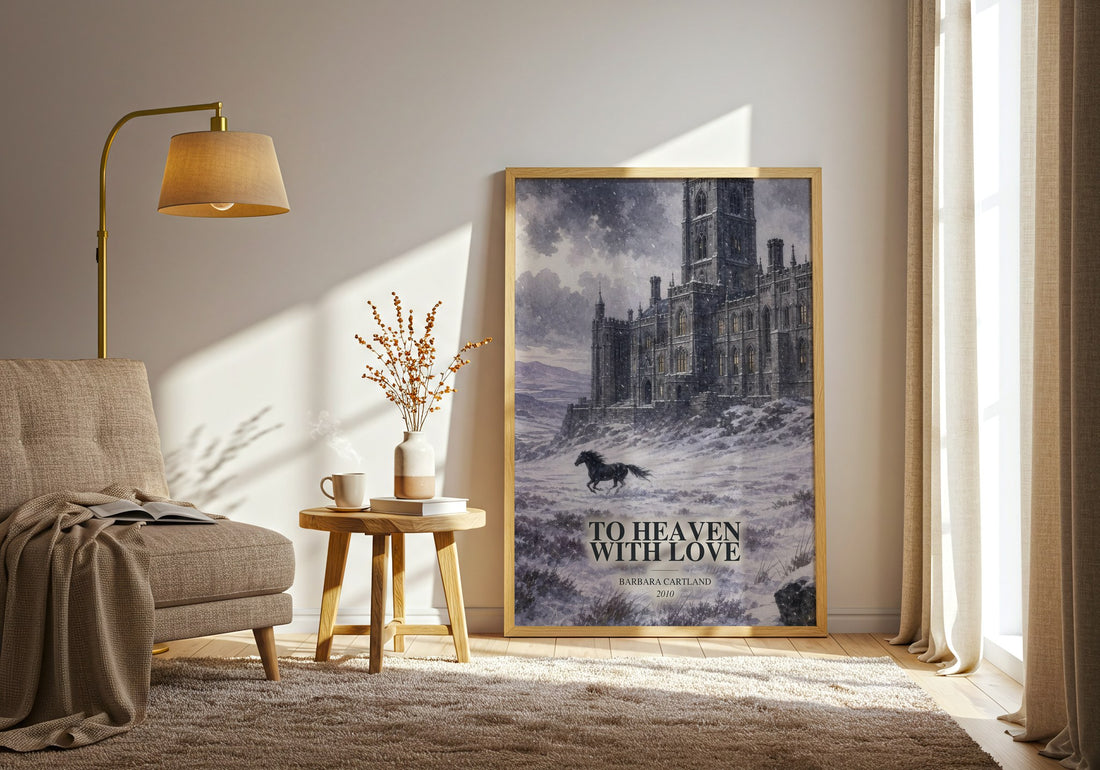 To Heaven With Love watercolour print in frame leaning in hallway – romance wall art (mockup)