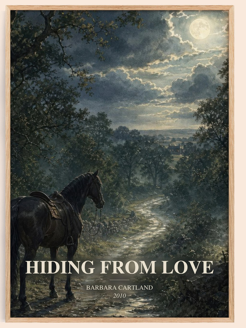 Hiding From Love watercolour book poster by Barbara Cartland – framed literary art print
