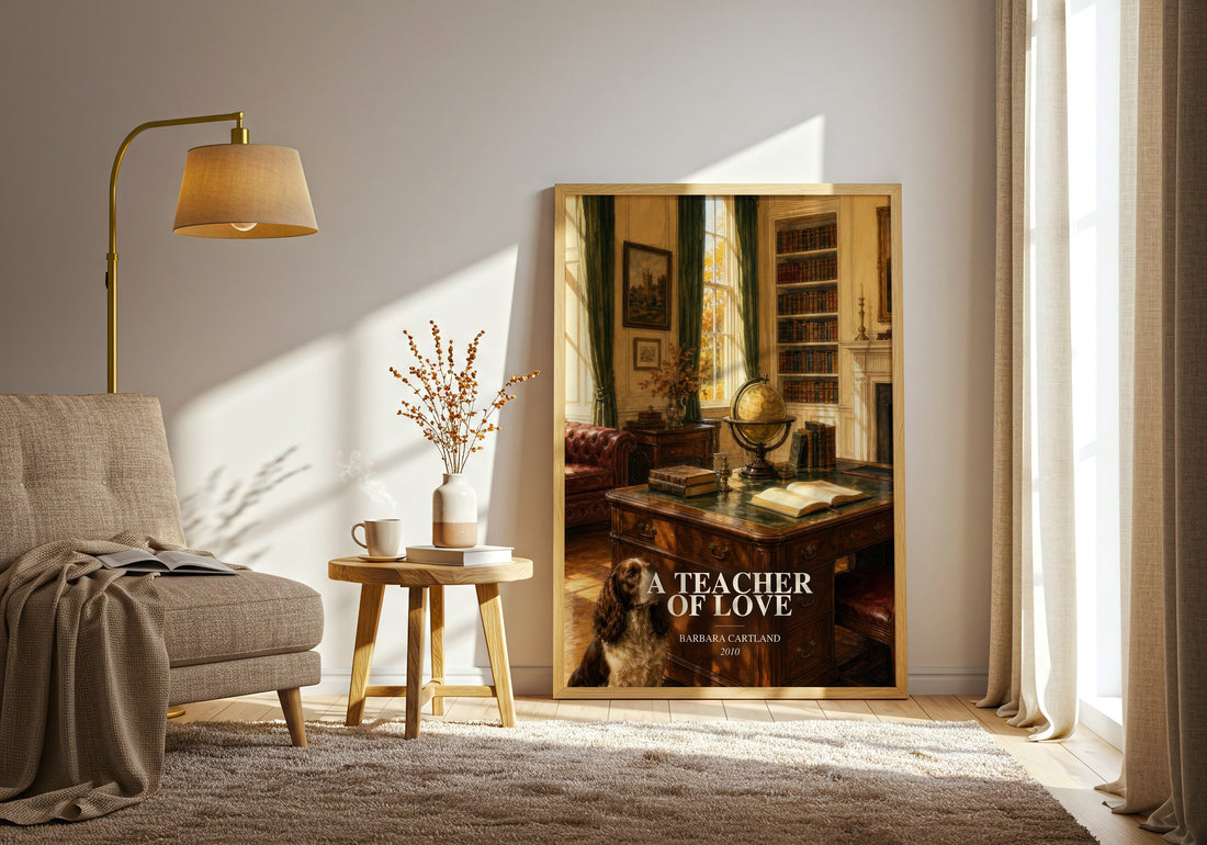 A Teacher Of Love watercolour print in frame leaning in hallway – romance wall art (mockup)