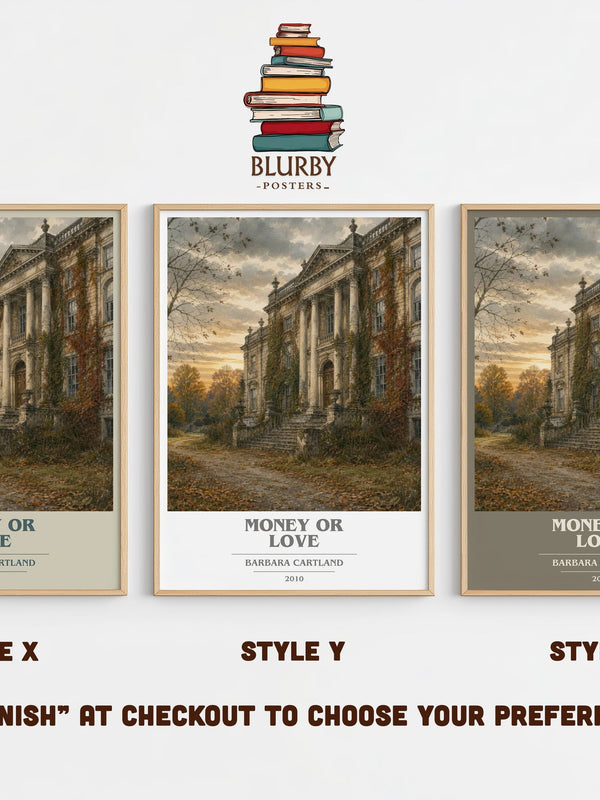 Money Or Love book cover print in frame leaning in hallway – romance wall art