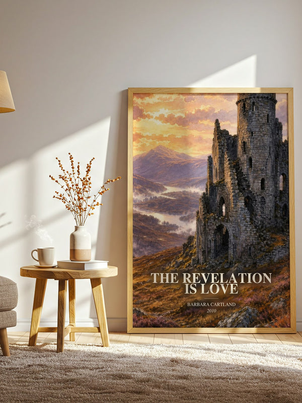 The Revelation Is Love watercolour print in frame leaning in hallway – romance wall art