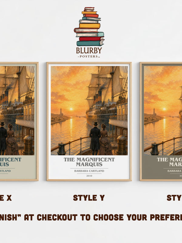 The Magnificent Marquis book cover print in frame leaning in hallway – romance wall art